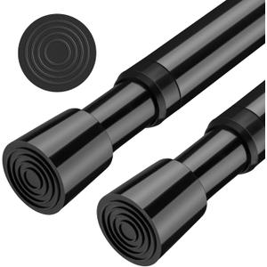 AIZESI 2pcs Adjustable Curtain Rod No Drilling Black Spring Tension Rod Adjusting Length 31 to 54 Inch Small Expandable Loaded Curtain Rods for Windows, Cupboard, Kitchen Cabinets,Bathroom