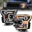 Full LED Headlights for F150 2015 2016 2017, DOT Approved LED Projector Head Lamps with Switchback DRL Dynamic Animation Sequential Turn Signal for Ford F-150 2015-2017 - 2PCS