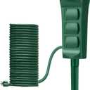 BESTTEN Outdoor Power Stake with 30ft Ultra Long Extension Cord, 3-Outlet Power Strip with Weatherproof Protective Covers, ETL Listed, Green