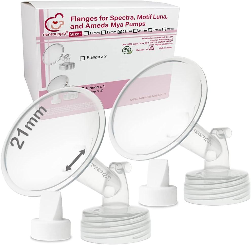 Nenesupply 21mm 2 pc Flanges Duckbill Valves Compatible with Spectra S2 S1 9 Plus Synergy Gold Breastpump Replacement to Spectra Pump Parts Flange Accessories Wide Mouth Work with Backflow Protector