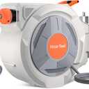 CABIHIOME Retractable Garden Hose Reel 5/8" x 65Ft - Wall Mounted with 9-Function Nozzle, Adjustable Length Lock & 180 Swivel Bracket, Automatic Rewind, Home Yards, Grey-65Ft