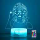2 x 3D Night Light Gifts: Singer Stuff, Teen Girls Women Fans Room Party Decor, Table Lamp with Remote Control 16 Color Changing (Blue)