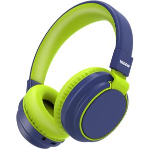 MIDOLA Kids Headphones Bluetooth 5.3 Wireless 60H Play Time Volume Limited 85/110dB Over Ear Foldable Protection Headset/Wired Aux Built-in Mic for Boy Girl Travel School Pad Tablet Deepblue