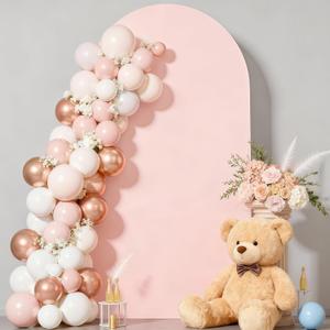 7.2FT Pale Pink Arch Backdrop Cover - Polyester Fitted Wedding Arch Stand Covers Round Top Chiara Arch Backdrop Cover for Birthday Party Banquet Photo Background Decoration