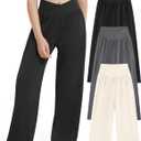 EXARUS 3 Pack Girls Lightweight Baggy Pants Straight/Tapered Wide Leg Pants Elastic Waist Flowy Pants with Pockets 6-14Y (14 Years, Set-1 Crossover Wide Leg)