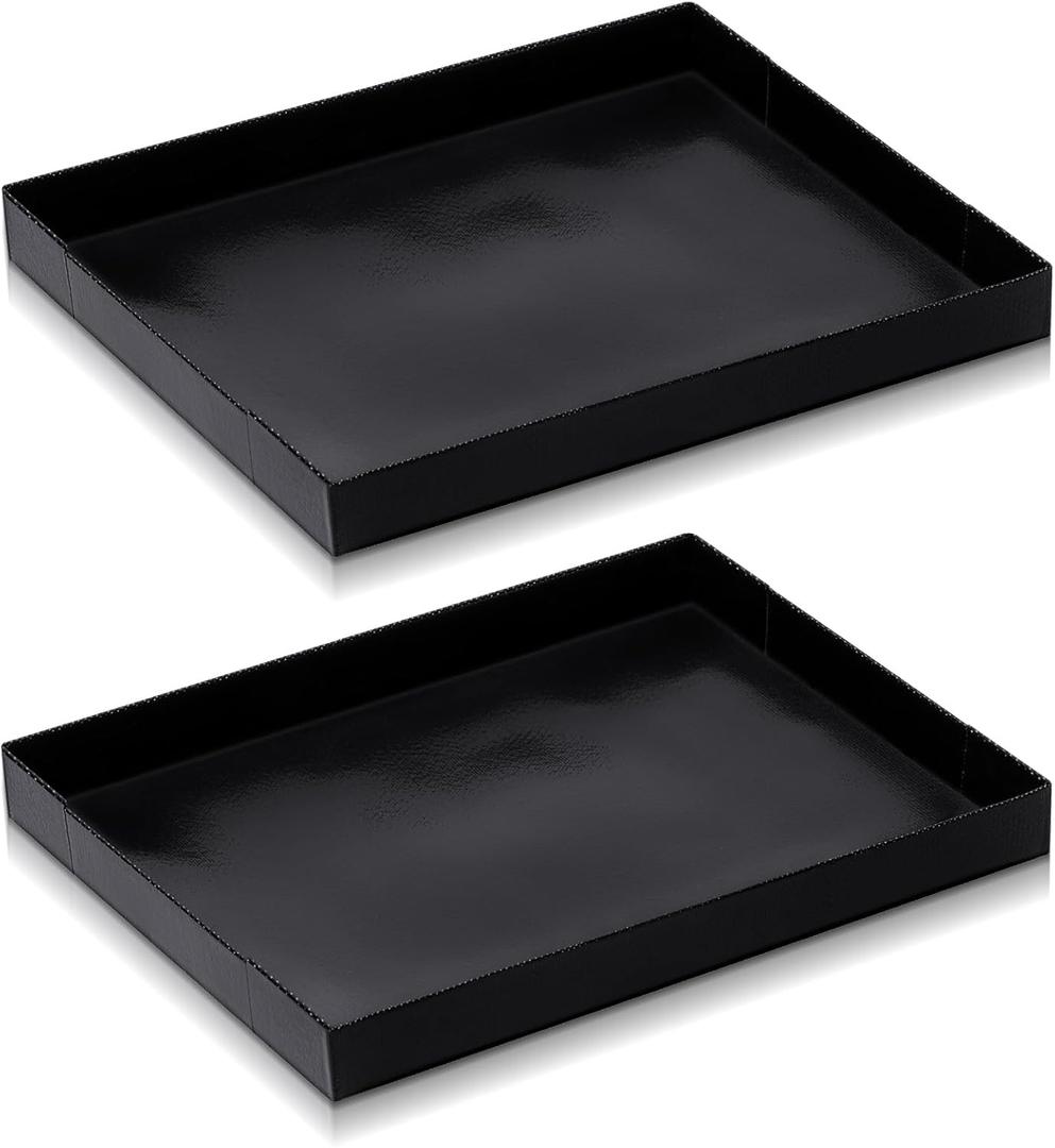 2 Pcs 13'' x 12'' x 1'' PTFE Solid Oven Basket, Cooking Oven Trays, Non Stick Kitchen Cooking Basket, Black Baking Sheet, Trays for Accessories Chips Chicken Wings Bread Heating