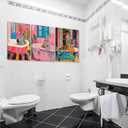 Framed Funky Bathroom Animal Wall Art set of 3, Tiger Leopard Zebra in Bathtub pictures Wall Decor, Pink Kitsch Aesthetic Animal Eclectic Posters Print Artwork for Restroom Bathroom (L12''W16'', Canvas)