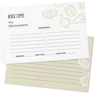 5 x Recipe Cards, 4x6 Premium Recipe Cards for Bridal Shower and Weddings, Double-Sided, 50 Pack, Beige