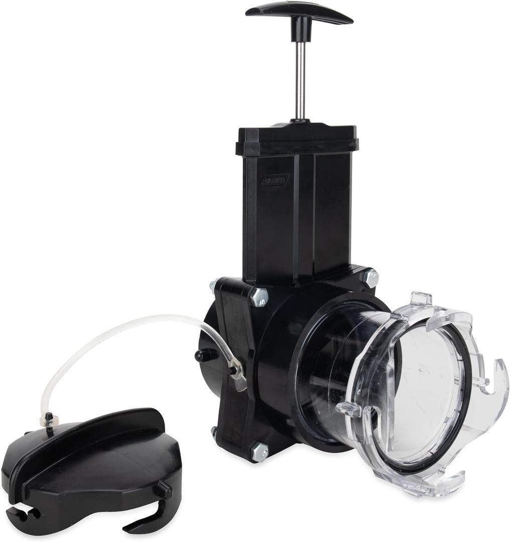 Camco Camper/RV Gate Valve - Features Built-In 3.5-Inch Clear Adapter & 4 Bayonet Prongs - Fits 3-Inch Sewer Fittings & Connects Easily to RV Drain Pipe (39053)