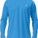 Roadbox Mens UPF 50+ UV Sun Protection Shirts Outdoor Long Sleeve SPF Rash Guard for Fishing Hiking Swimming Running (Blue, L)