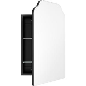 Victorian-Style Recessed Bathroom Medicine Cabinet, Wood Wall Cabinet with Curved Mirror, Bathroom Storage Cabinet, Black, 16.5x24 Inch
