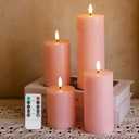 Pink Flameless Candles, Real Wax Pillar Battery Operated Candles, Flat Top Flickering LED Pillar Candles with Remote, 4 Pack Fake Candles for Home Party Wedding Romantic Night Decor