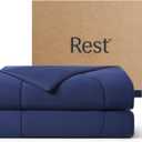 REST Evercool Cooling Comforter, Twin/Twin XL, Blanket for Hot Sleepers, All Season Bedding to Keep Cool for Night Sweats, Breathable Lightweight Blanket, 68"x90" Inches, Midnight Blue