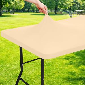 Moosfor Spandex 5 Foot Rectangle Table Cloth, Elastic Fitted Tablecloths for Picnic, Stretch Washable Patio Table Cover for Outdoor, Camping, Banquet and Parties (Ivory, 30"x60")