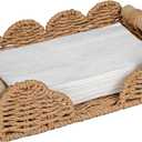 CubesLand Scalloped Napkin Holder for Bathroom Decor, Paper Rope Flat Napkin Dispenser Guest Towel Tray for Bathroom, Farmhouse Warm Napkin Holder for Table Dining Room Home Kitchen Decor, Neutral
