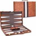 AMEROUS Backgammon Set, 18 Inches Classic Board Game withLeather Case, Folding Board, Gift Package, Portable Travel Strategy Backgammon Game Set for Adults, Kids (Large, Brown)