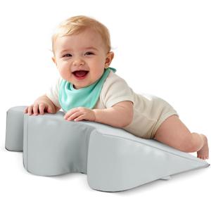 EKEPE 2026 Upgraded Nursing Reflux Prop with Leather Cover for Baby Gas, Colic Relief & Burp, Memory Foam Tummy Time Prop for Infant 0-12 Months Feeding, Neck, Shoulder and Body Support - Grey