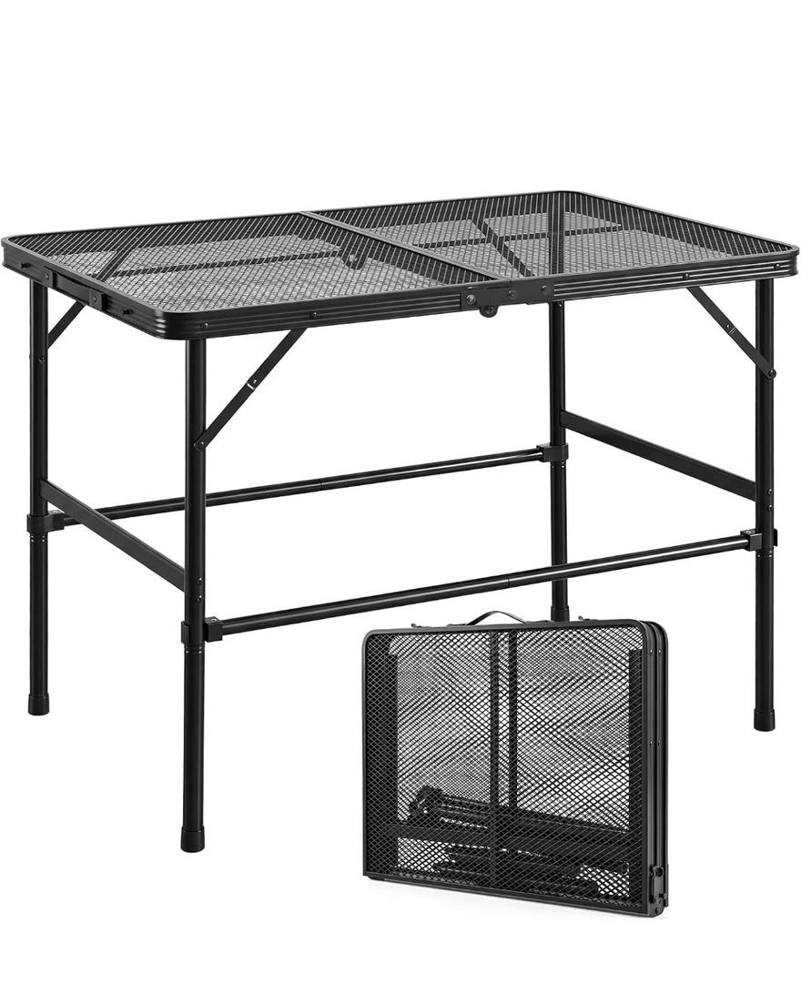 3-Foot Grill Table with Full-Frame Design, Portable Camping Table for 3-Burner Gas Grill, 25" Height for Standing Use, Foldable Outdoor Table for Picnic, Patio, Cooking (35" X 23.3"), 35.43" x 23.62" x 25.59" H