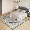 VK VKLIVING Machine Washable Rug 4'x6' Vintage Design Washable Area Rugs with Non Slip Rugs for Living Room Bedroom Traditional Woven Rug Carprt Stain Resistant,Dining Office Boho Rug, Brown&Black