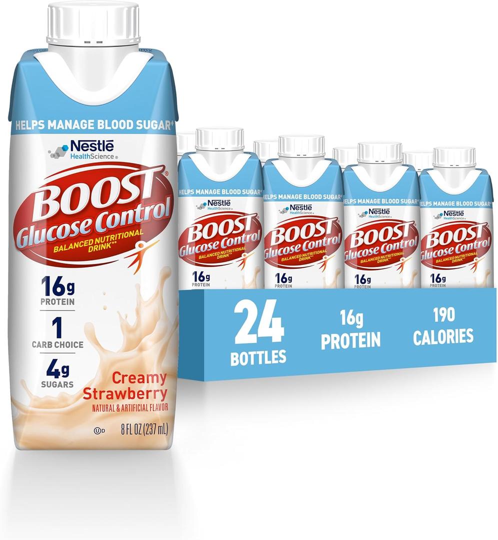 BOOST Glucose Control Ready to Drink Nutritional Drinks, Creamy Strawberry, 8 fl oz Carton (4 x 6 Packs) (EXP 06/24/27)