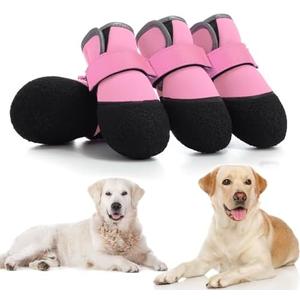 Dog Shoes, Outdoor Dog Boots Non-Slip Waterproof Dog Booties, 4Pcs for Winter Snowy Day, Summer Hot Pavement with Rugged Sole Pink, Size 3:（2.5''x1.9'')(L*W) for 23-33lbs