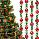 Geosar 12 Pcs Christmas Tree Bead Garland 9 Feet Twisted Beads Pearl Garland Red and Green Xmas Tree Bead for Christmas Party Fireplace Wreath Ornaments