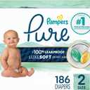 Pampers Pure Baby Diapers, Size 2 (12-18 lbs), 186, Up to 100% Leakproof, Premium Hypoallergenic Soft Diapers