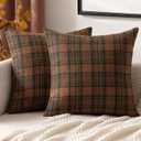 MIULEE Fall Set of 2 Scottish Tartan Plaid Throw Pillow Covers Farmhouse Classic Decorative Outdoor Square Cushion Cases for Halloween Thanksgiving Decor Sofa Couch 18x18 Inch, Orange and Green