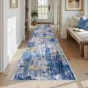 RELEANY Washable Runner 3'x12' Abstract Area Rug for Hallway Blue Gold | carpet for kitchen, entryway, bathroom, living room, bedroom, printed pattern, non-slip, soft, stain-resistant, easy to clean