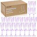 XUWAIDSGN 24 Pcs Reusable Champagne Flutes Plastic Wine Glasses Bulk Vintage Champagne Flutes Mimosa Bar Glasses Stemmed Drinking Cups 5.4OZ for Christmas Birthday Wedding Bride (Clear purple)
