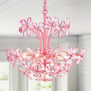 WUZUPS Crystal Chandelier Pendant Flushmount Ceiling Light Modern Lighting Fixture for Bedroom Hallway Bar Kitchen Bathroom, H 15.7" x W 17.7", Pink, E12 Base