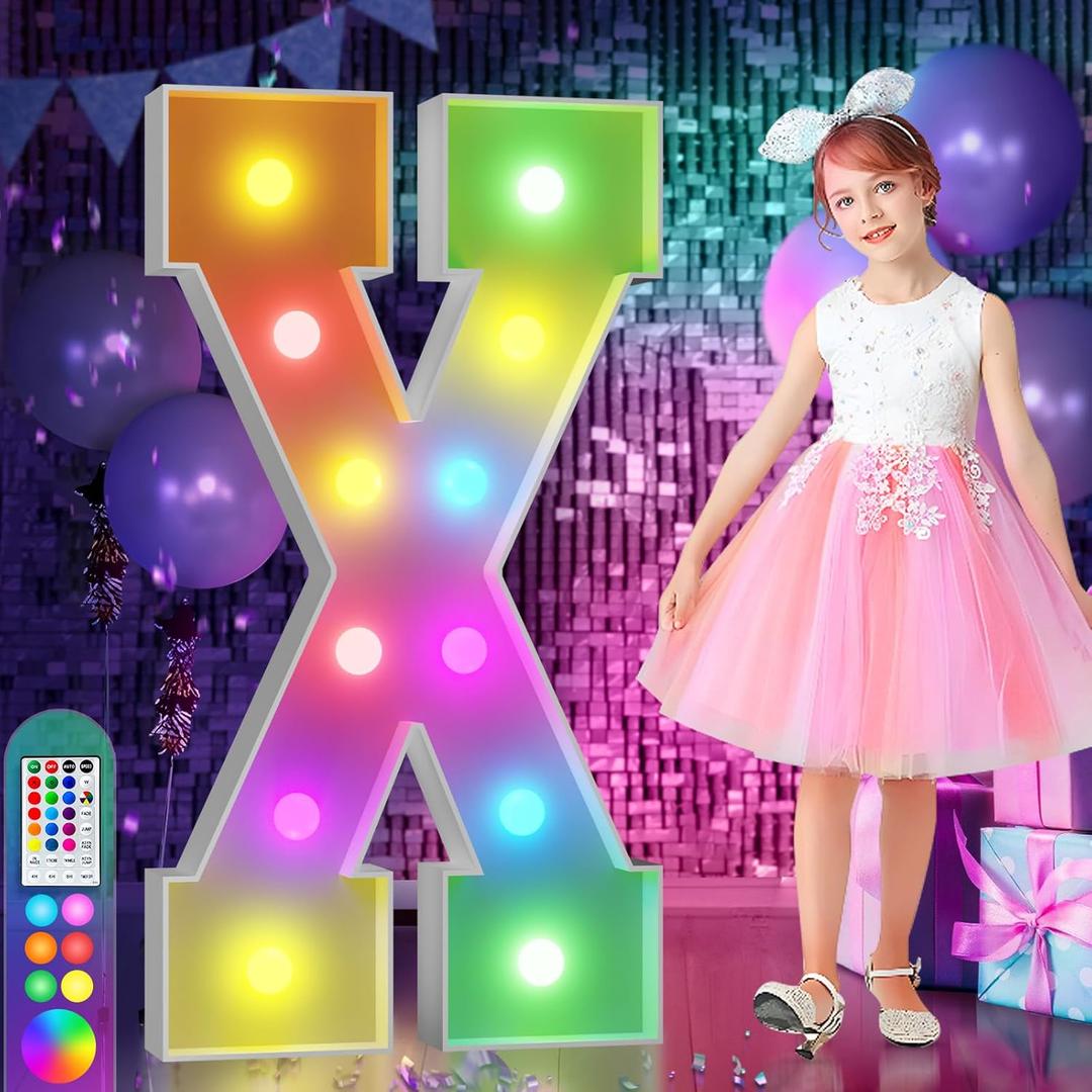 imprsv 4FT Colorful Marquee Letters X, 18 Colors Large Light up Letters Alphabet Sign with Remote, Large Marry Me Sign, Birthday Party Decorations Anniversary Wedding Decoration