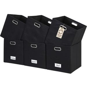 DECOMOMO Black Storage Bins, 11 inch Cube Storage Bin with Labels, Felt Baskets (Cube 11" / 6pcs, Black)