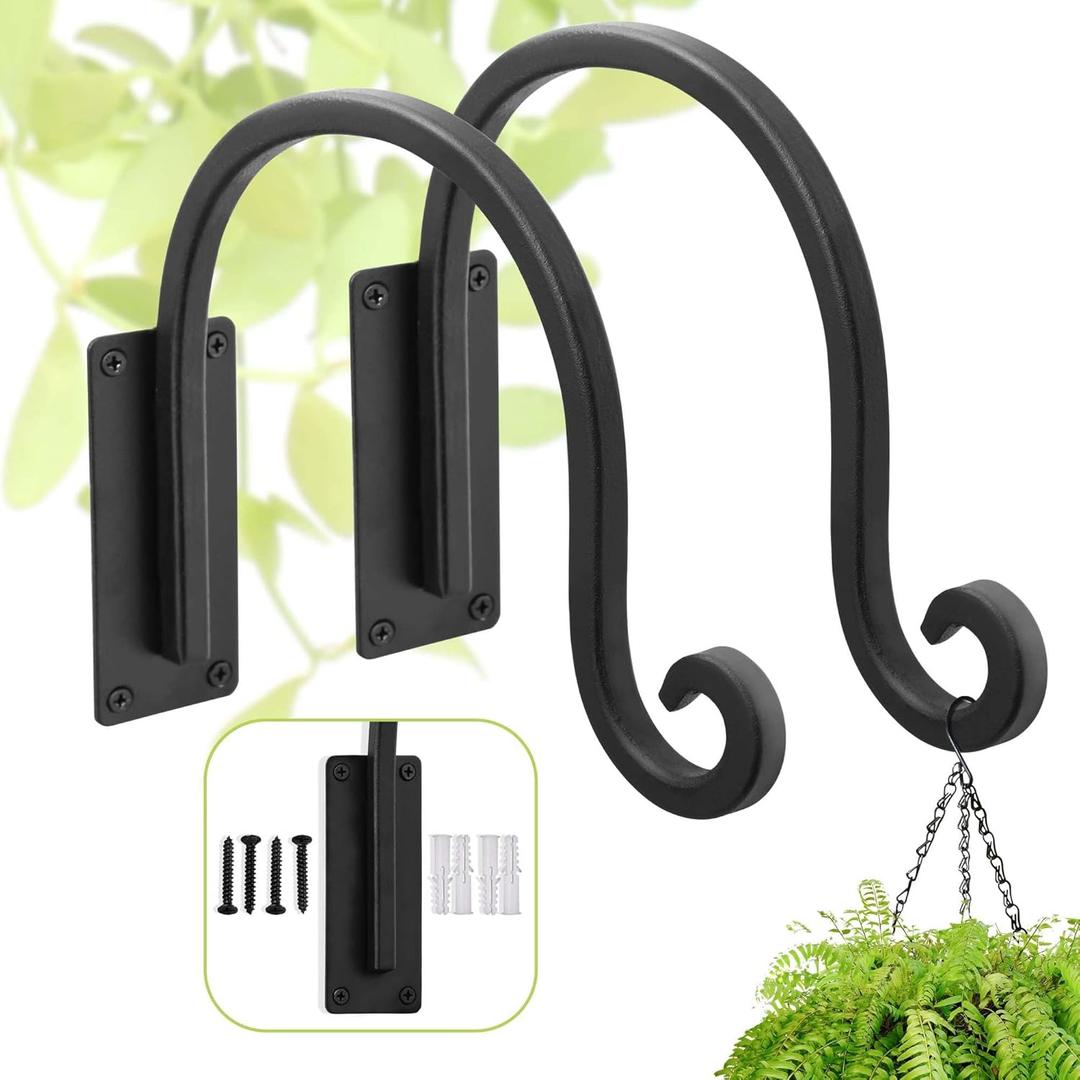 Heavy Duty Plant Hanger Bracket (8"/Black) Outdoor Hand-Forged Hanging Plant Bracket Durable and Stable Bird Feeder Hanger (1A-8 2PCs)