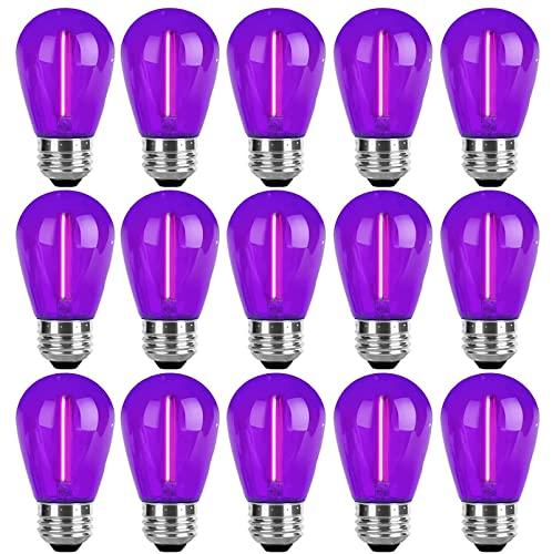 Minsily 15 Pack S14 LED Bulbs Purple Halloween Replacement Bulb for Outdoor String Lights 1W Vintage LED Edison Filament Bulb E26 Base Plastic Decorative Bulb for Outdoor Patio Christmas Decor(Purple)
