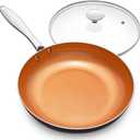 MICHELANGELO Frying Pan with Lid, Nonstick 8 Inch Frying Pan with Ceramic Titanium Coating, Copper Frying Pan with Lid, Small Frying Pan 8 Inch, Nonstick Frying Pans (Orange)