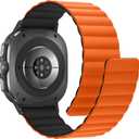 Anlinser Magnetic Bands Compatible with Samsung Galaxy Watch Ultra 2/1 Band 47mm for Men Women, Waterproof Silicone Sport Strap with Magnet Compatible with Samsung Watch Ultra, Orange/Black
