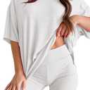 Womens 2 Piece Lounge Set 2026 Summer Travel Outfit Casual Short Sleeve Oversized Tshirts & Biker Shorts (White, XXL)