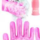 VIWIK Dog Bath Gloves with 4Pack Dog Toothbrush, Dog Grooming Kit, Dog Finger Toothbrush for Small Breed, Medium Large Dogs, Silicone Dog Washing Gloves with High-Density Teeth, Pink