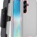 for Samsung Galaxy S25 Plus Case, with HD Tempered Glass Screen Protector, Heavy Duty Shockproof Drop Protective Rugged Tough Durable Phone Cover (with Belt Clip-Grey/Pink)