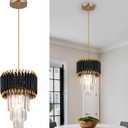 Crystal Chandelier Gold Pendant Light Fixtures Modern Round Crystal Pendant Light for Kitchen Island D9'' Luxury Hanging Light for Dining Room LED Light with Bulb for Bedroom Living Room (D23-Black)