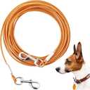 Tie Out Cable for Dogs,10/20/30/50/100FT Dog Leads for Yard Chew Proof,Heavy Duty Tie Out Cable for Large Dogs Up to 125lbs,Dog Runner Tether (Orange, 125Ibs 50ft)