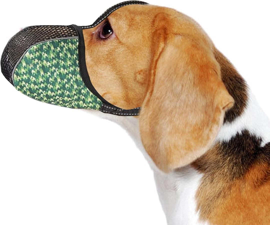 Dog Muzzle Medium Sized Dogs Anti Bite Bark Soft Air Mesh Muzzles Reflective Ajustable Full Coverage Dog Mouth Guard Cover for Grooming Scavenging Green M