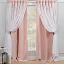 Exclusive Home Catarina Layered Solid Room Darkening Blackout and Sheer Hidden Tab/ Rod Pocket Top Curtain Panel Pair, 52"x84", Rose Blush, Set of 2