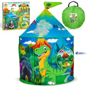 YoYa Toys Dinosaur Play Tent for Toddler Boys & Girls | Foldable Dino Indoor Outdoor Playhouse Fort with Games & Carrying Bag | Adorable Kids Tent Playset Makes a Great Gift Idea