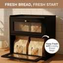 Bread Box for Kitchen Countertop - Wooden 2 Tier Bread Box with 10x Bread Bags and 10x Bread Bag Ties Vintage Breadbox Bread Storage Container Farmhouse Food Organizer Pantry Shelf (Black)