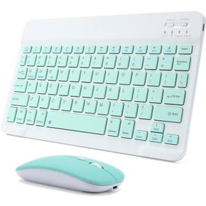 Rechargeable Bluetooth Keyboard and Mouse Combo for iPad, Ultra-Slim Portable Wireless Mouse Keyboard for iPad Pro Air Mini iPhone Samsung Tablet Cell Phone Android, iPadOS/iOS 13 and Above (Green)