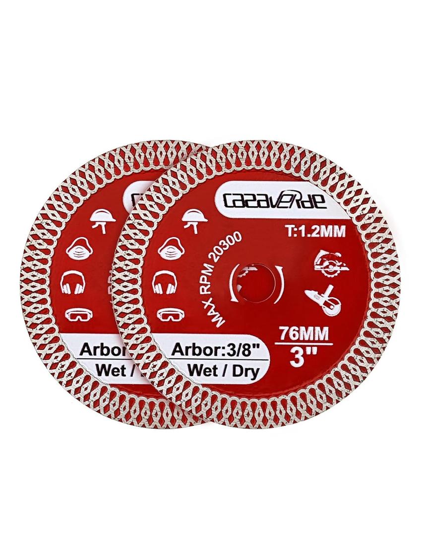 Casaverde 2 Pcs of 3" Diamond Tile Blade,Super Thin Porcelain Blade 76mm with 3/8" Arbor for Cutting Ceramic Tile,Stone Tile
