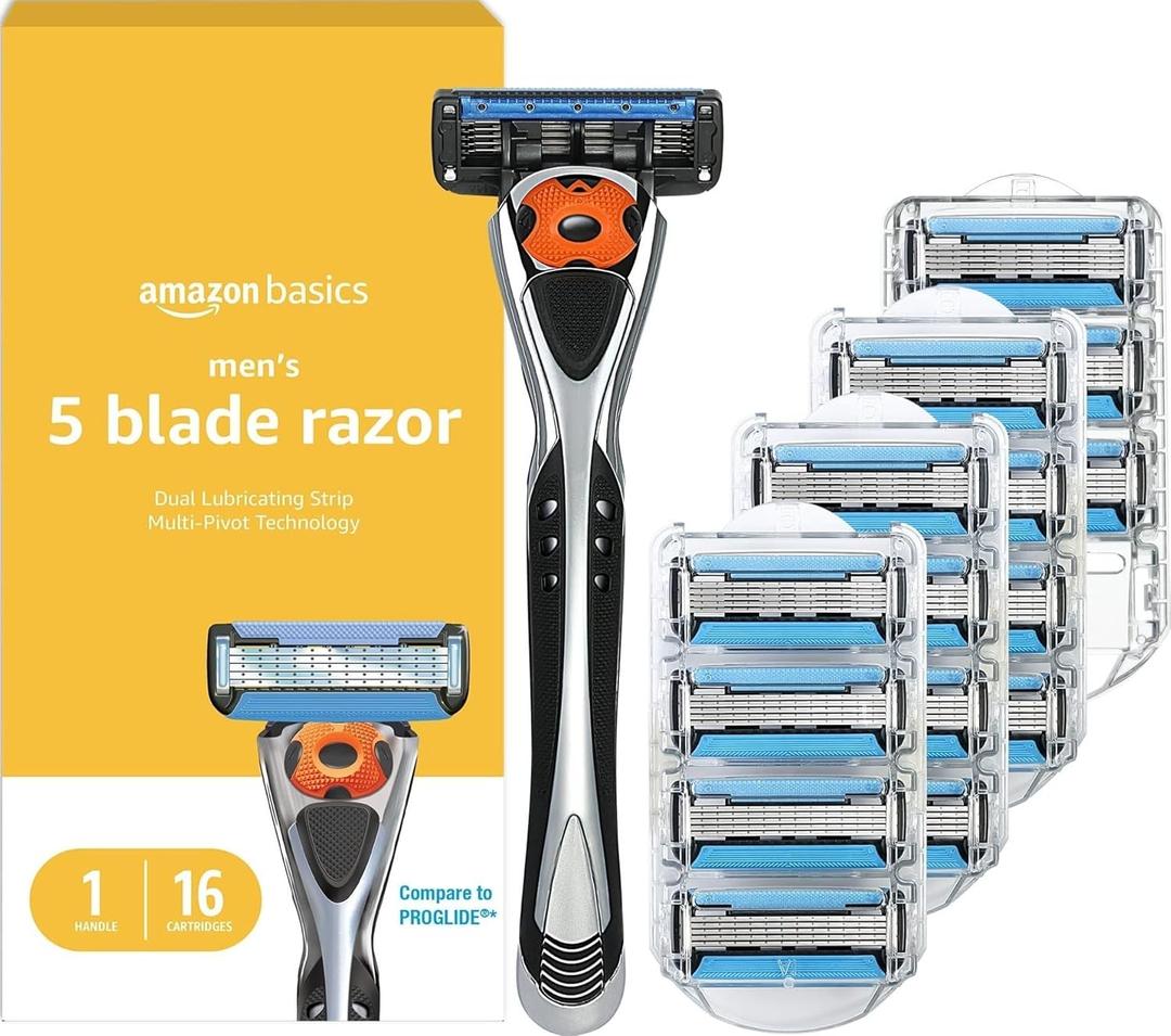 5-Blade Motion Sphere Men's Razor with Dual Lubrication, Vitamin E, Precision Trimmer, 1 Handle & 16 Cartridges, Black