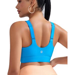 RUNNING GIRL Adjustable Straps High Impact Sports Bra for Women,High Support Workout Sports Bras with Sewn in Pads(XL) (Blue)